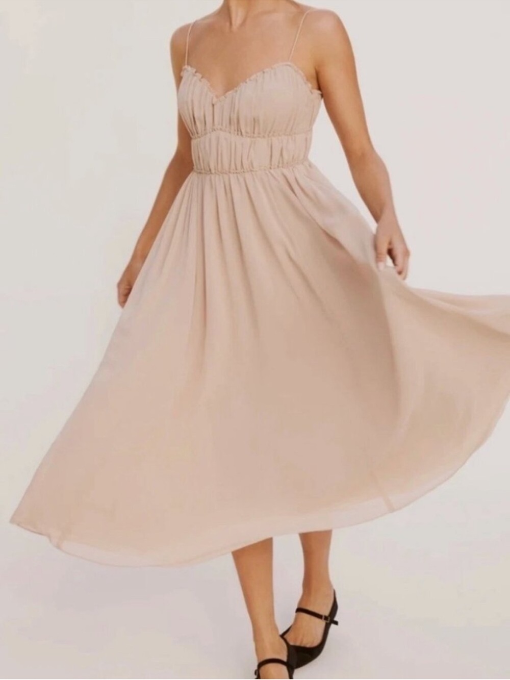 Reformation Pique Midi Dress Size 0 Milkmaid Neutral Tan Beige‎ Paloma